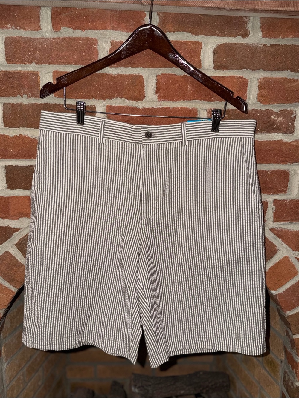 Perry Ellis Brown and Cream Striped Flat Front Shorts